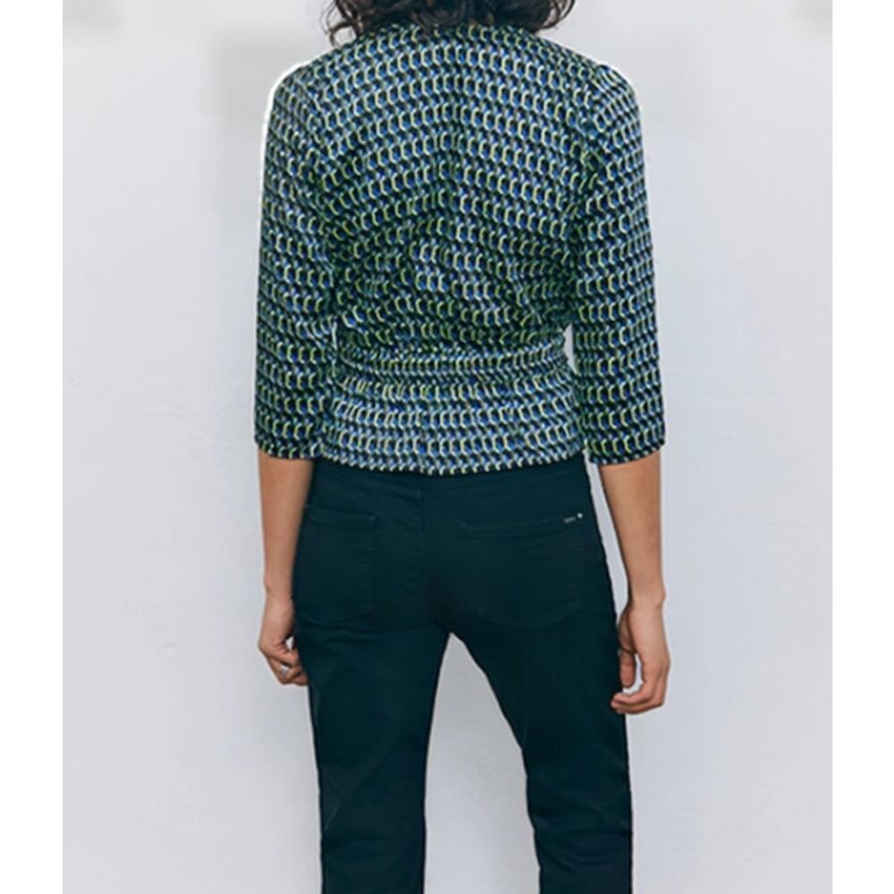 IKKS Graphic Print Wrap Peplum Blouse OpticArt Size 4 - Picture 2 of 6
